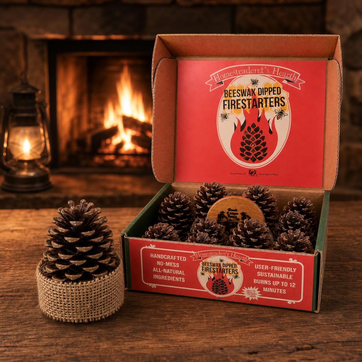Natural Beeswax Pinecone Firestarter - 12 Pack