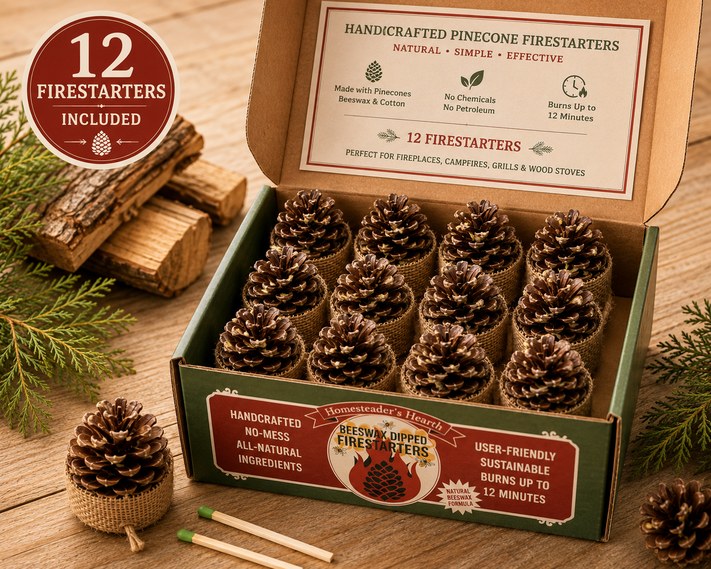 Natural Beeswax Pinecone Firestarter - 12 Pack