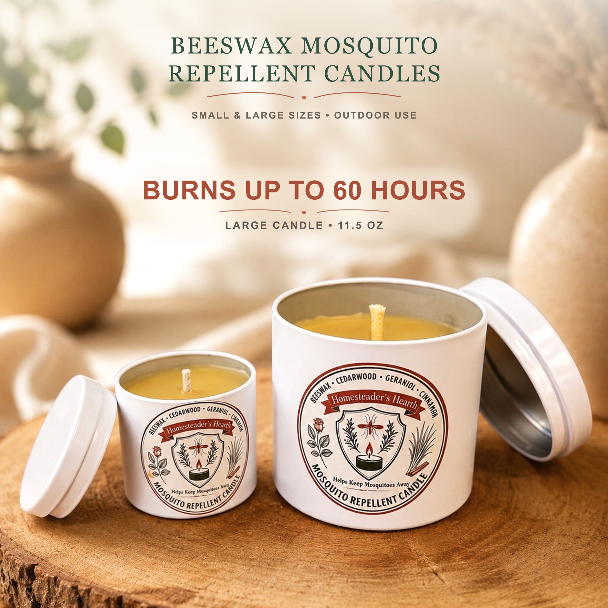 Homesteader's Hearth Beeswax Mosquito Repellent Candle